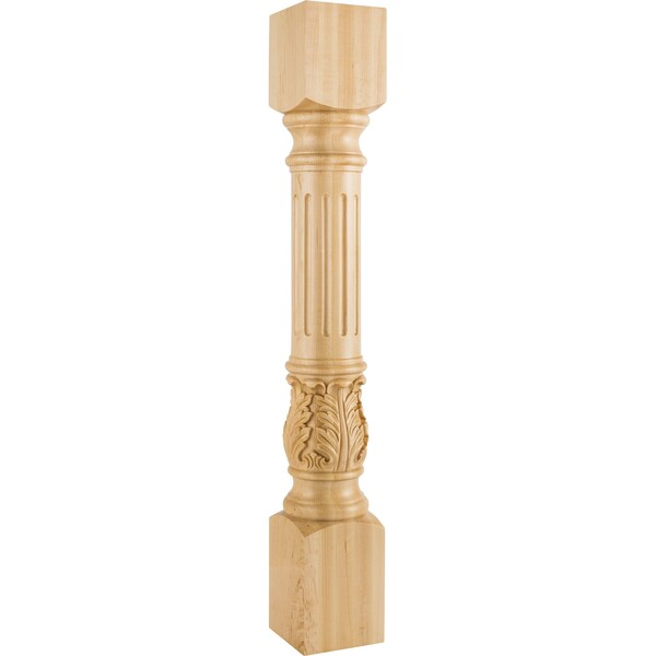 Hardware Resources 5" Wx5"Dx35-1/2"H Rubberwood Fluted Acanthus Post P23-5-RW - main